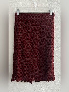 Ann Taylor Crochet Pencil Skirt in Deep Burgundy